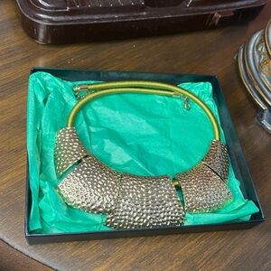 New in Box Gold Bib Style Hammered Effect Cleopatra Collar From Macys